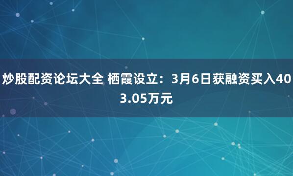 炒股配资论坛大全 栖霞设立：3月6日获融资买入403.05万元