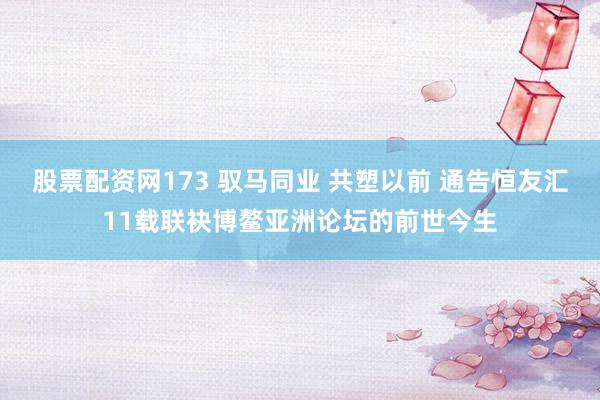股票配资网173 驭马同业 共塑以前 通告恒友汇11载联袂博鳌亚洲论坛的前世今生