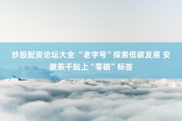 炒股配资论坛大全 “老字号”探索低碳发展 安徽茶干贴上“零碳”标签